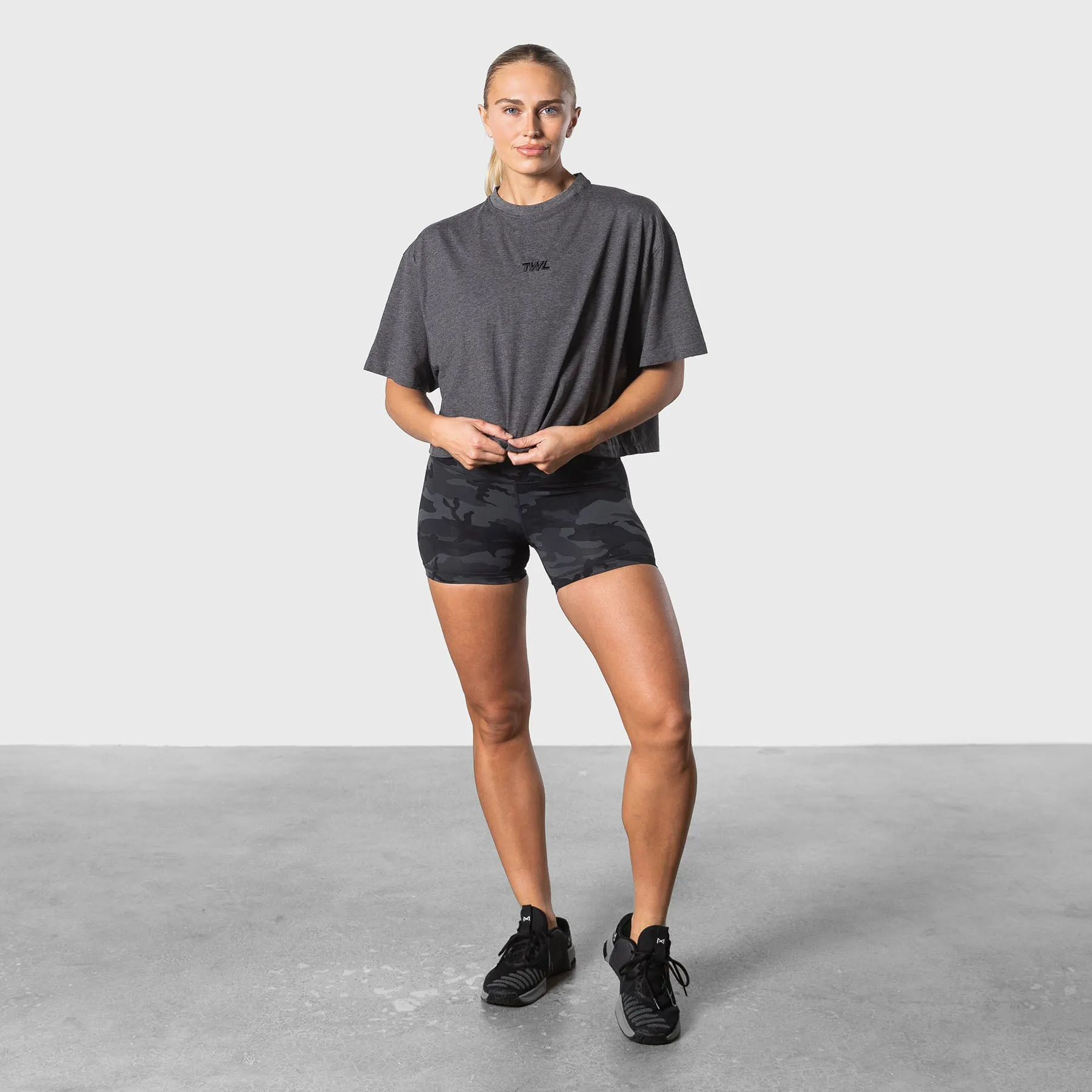TWL - WOMEN'S OVERSIZED CROPPED T-SHIRT - CHARCOAL MARL