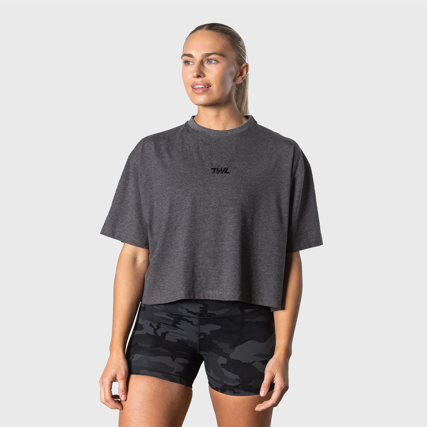TWL - WOMEN'S OVERSIZED CROPPED T-SHIRT - CHARCOAL MARL