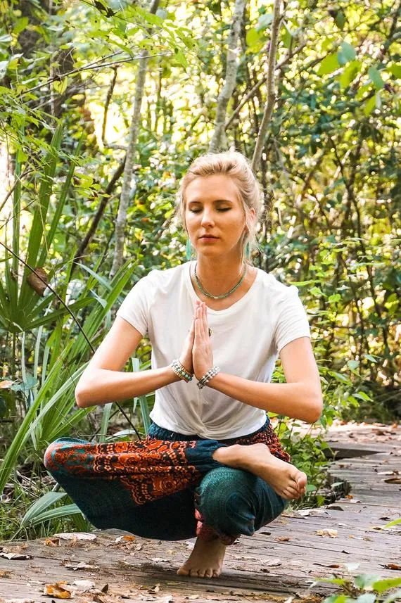 Unisex Bohemian Mandala Floral Harem Pants- Teal/Orange