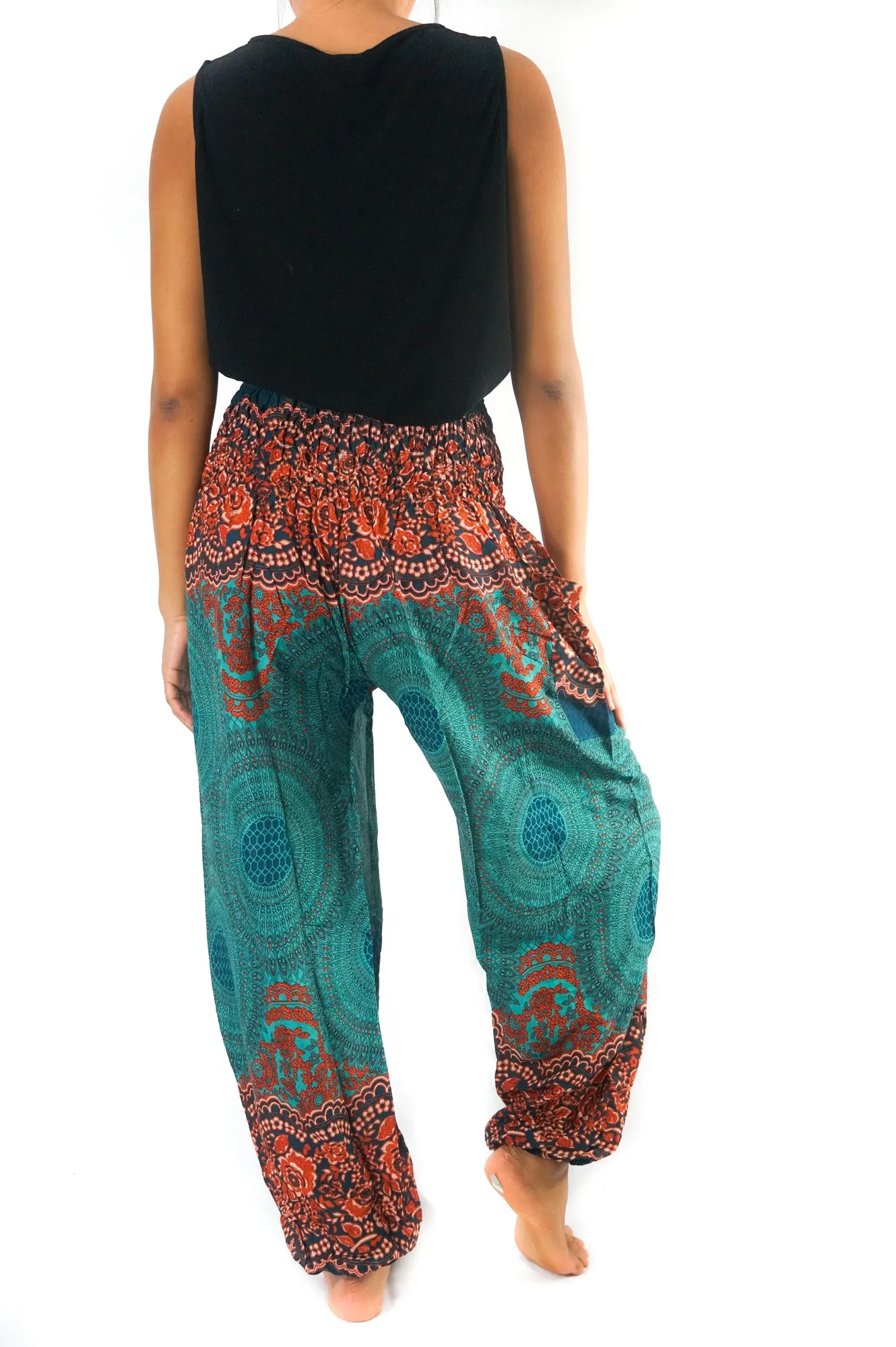 Unisex Bohemian Mandala Floral Harem Pants- Teal/Orange