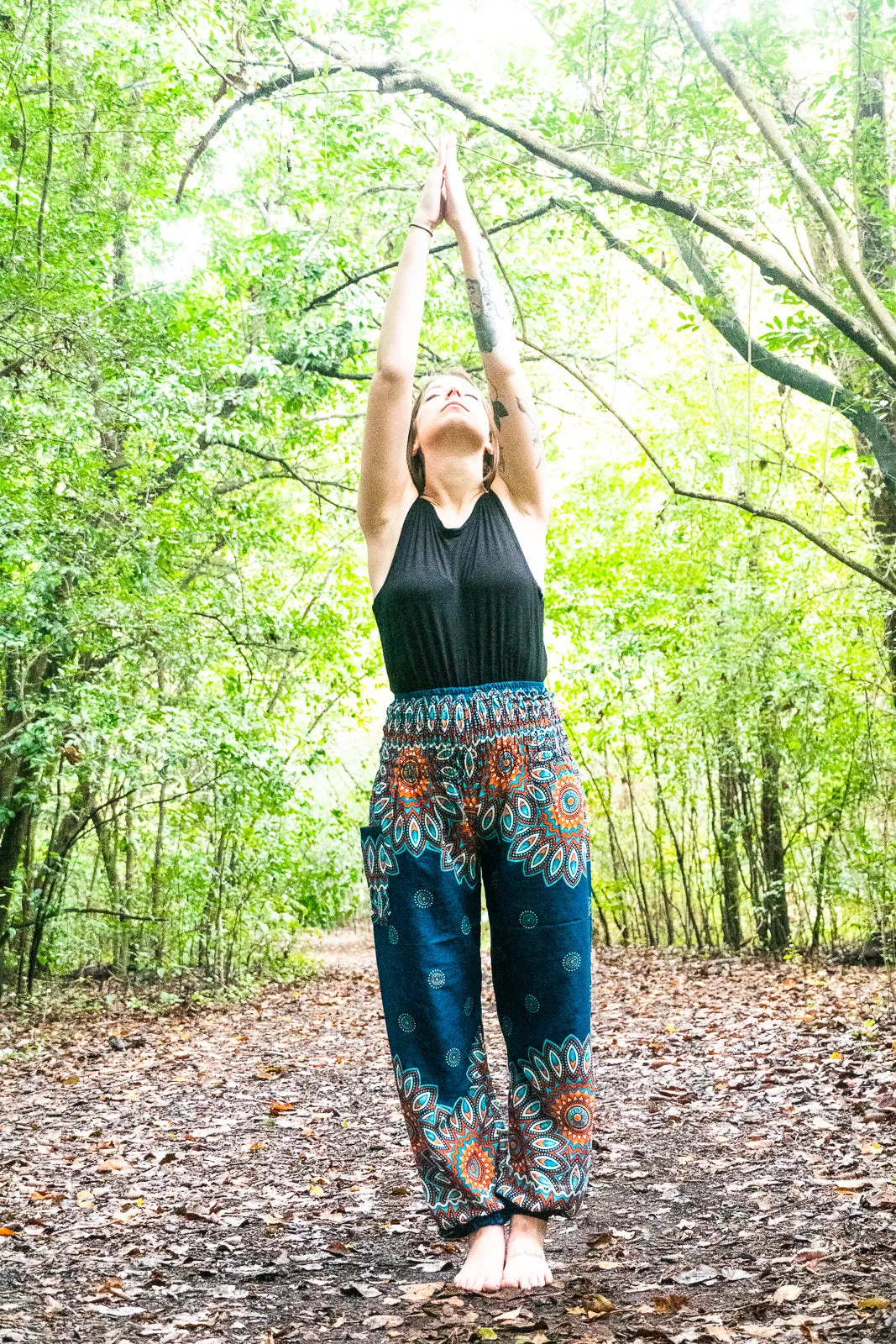 Unisex Bohemian Mandala Floral Medallion Harem Pants- Teal/Orange