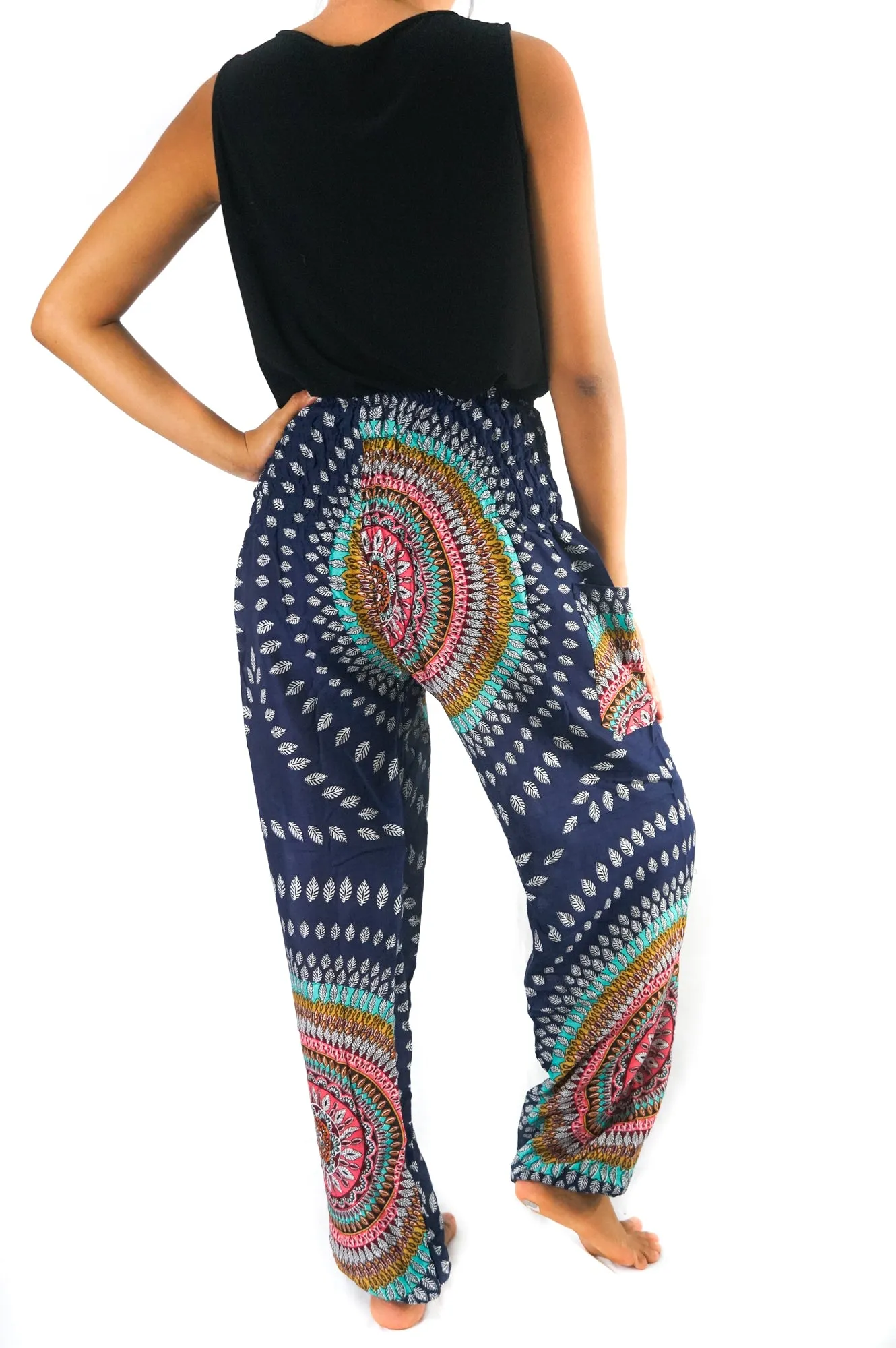 Unisex Bohemian Mandala Swirl Harem Pants- Blue Multi