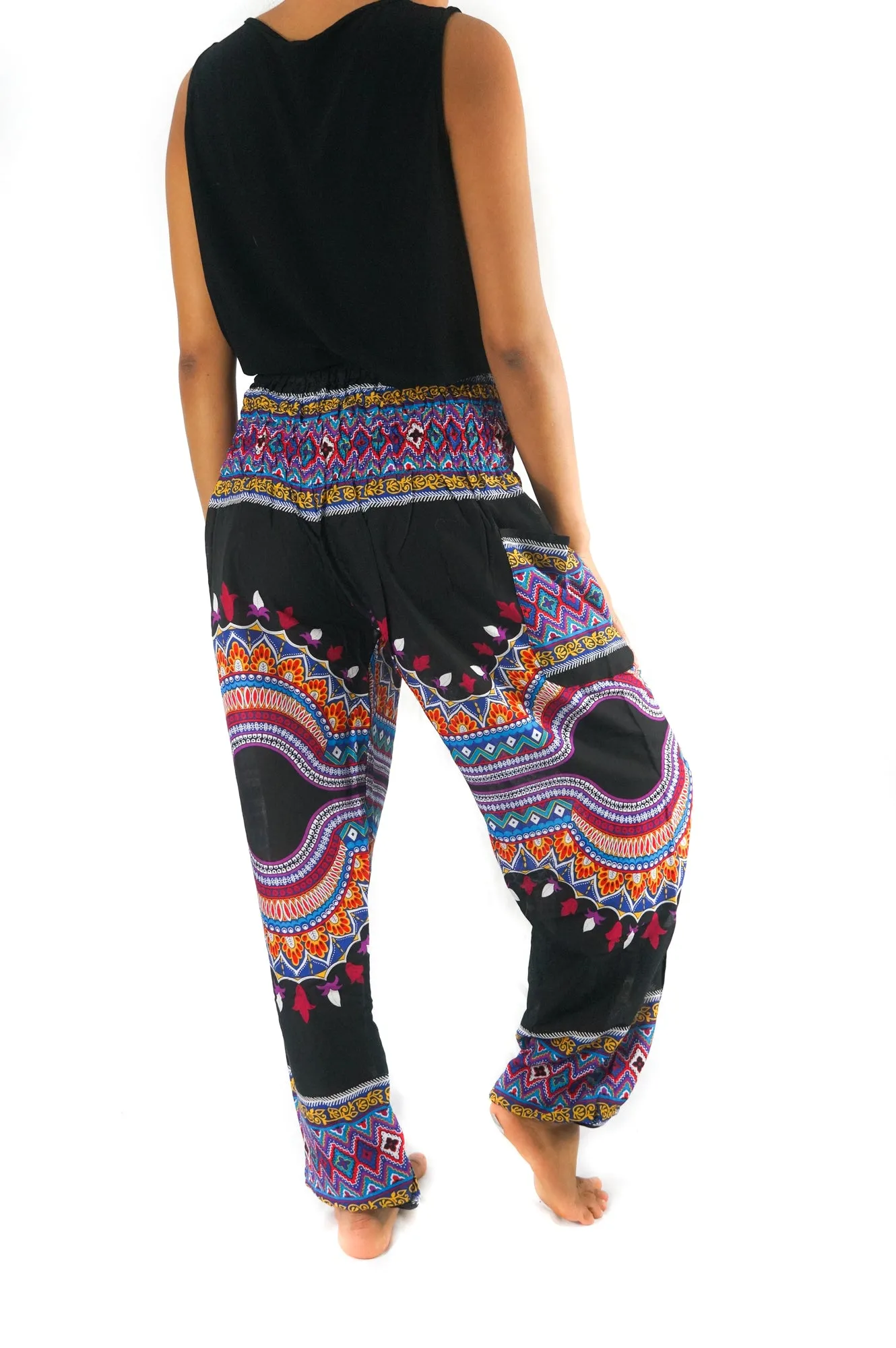 Unisex Bohemian Tribal Harem Pants- Black Multi