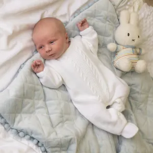 Unisex Cable Knitted White Baby Onesie