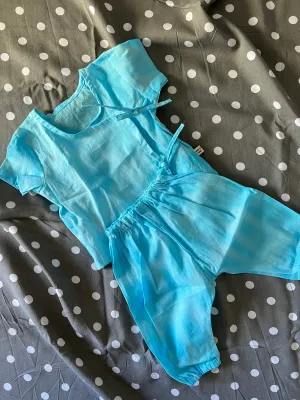 Unisex Newborn Jhabla Set - Blue Shibori  (0-4 Months)