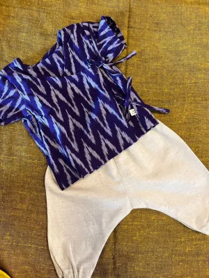 Unisex Newborn Jhabla Set - Ikat with Offwhite