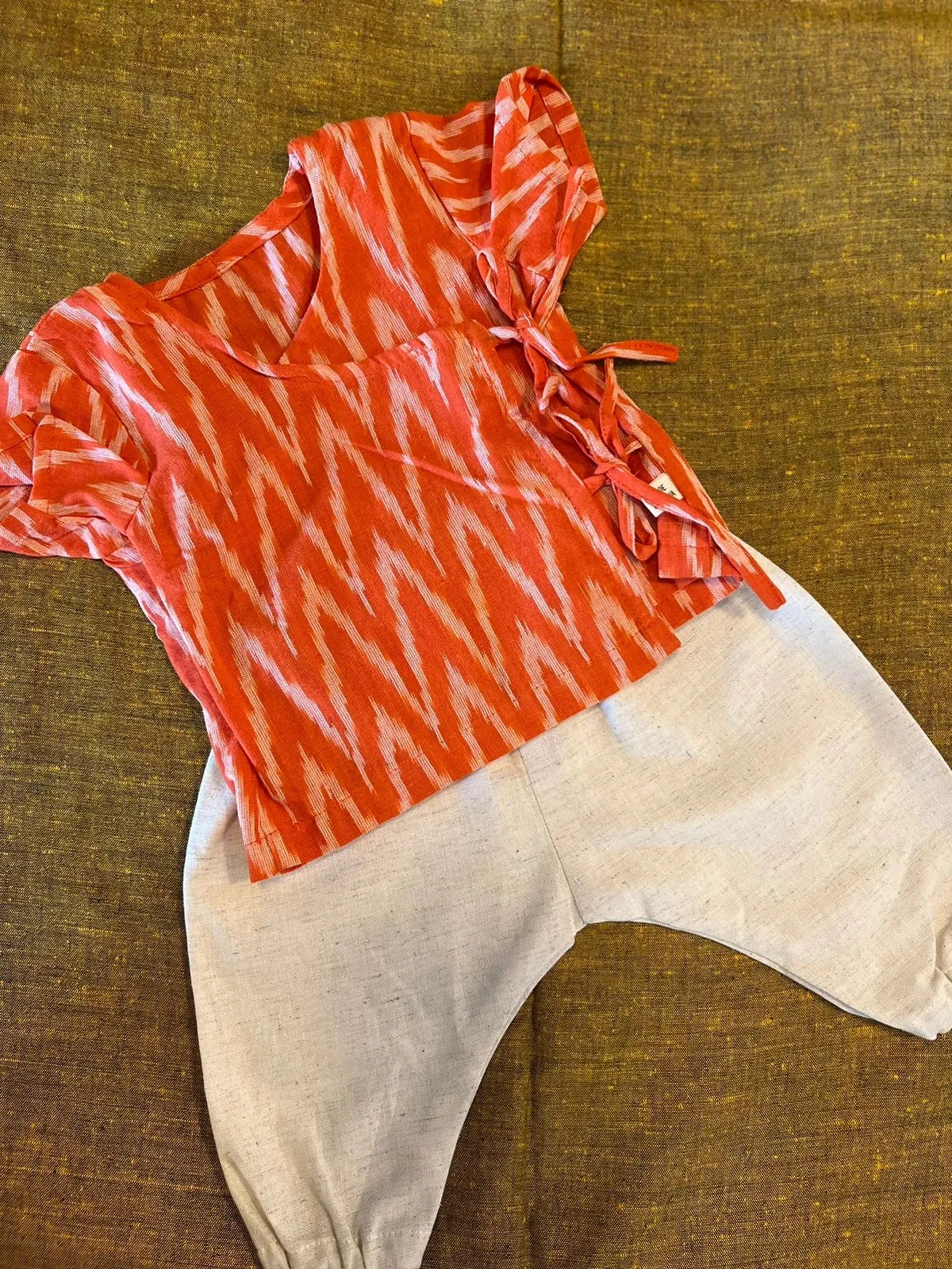 Unisex Newborn Jhabla Set - Ikat with Offwhite
