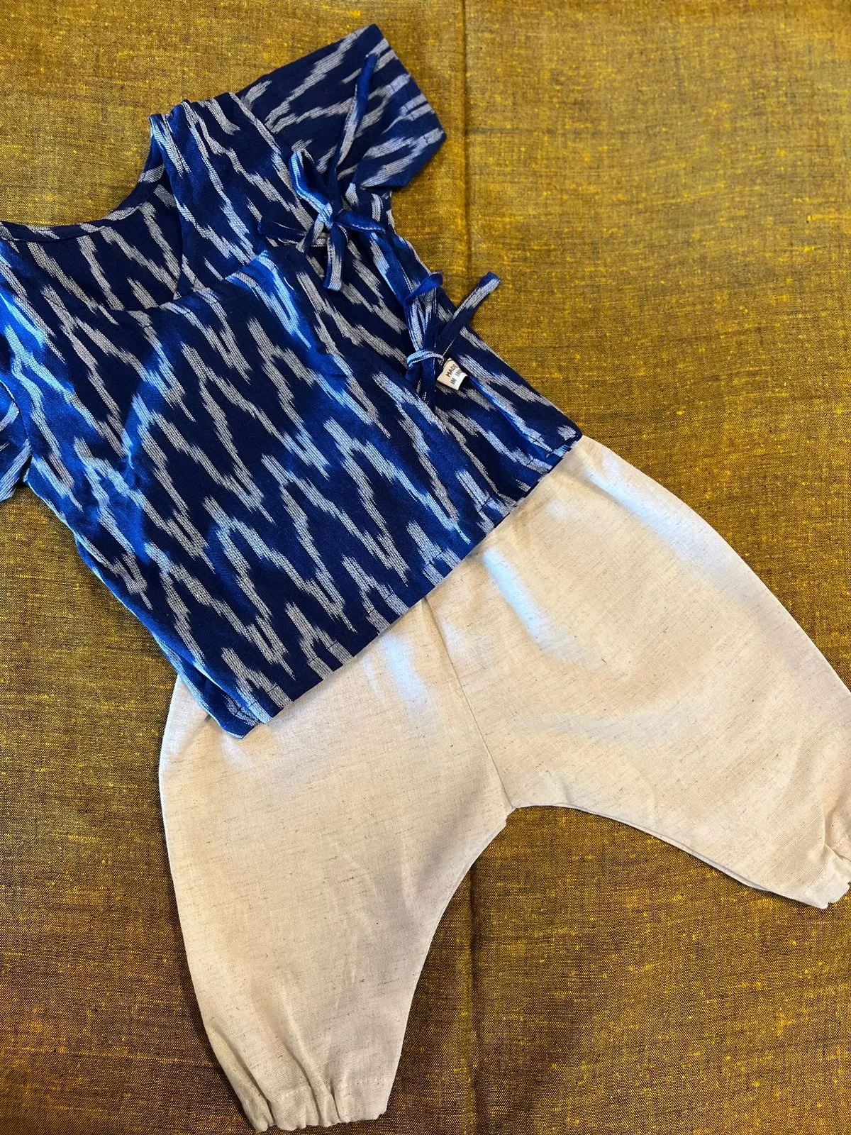 Unisex Newborn Jhabla Set - Ikat with Offwhite