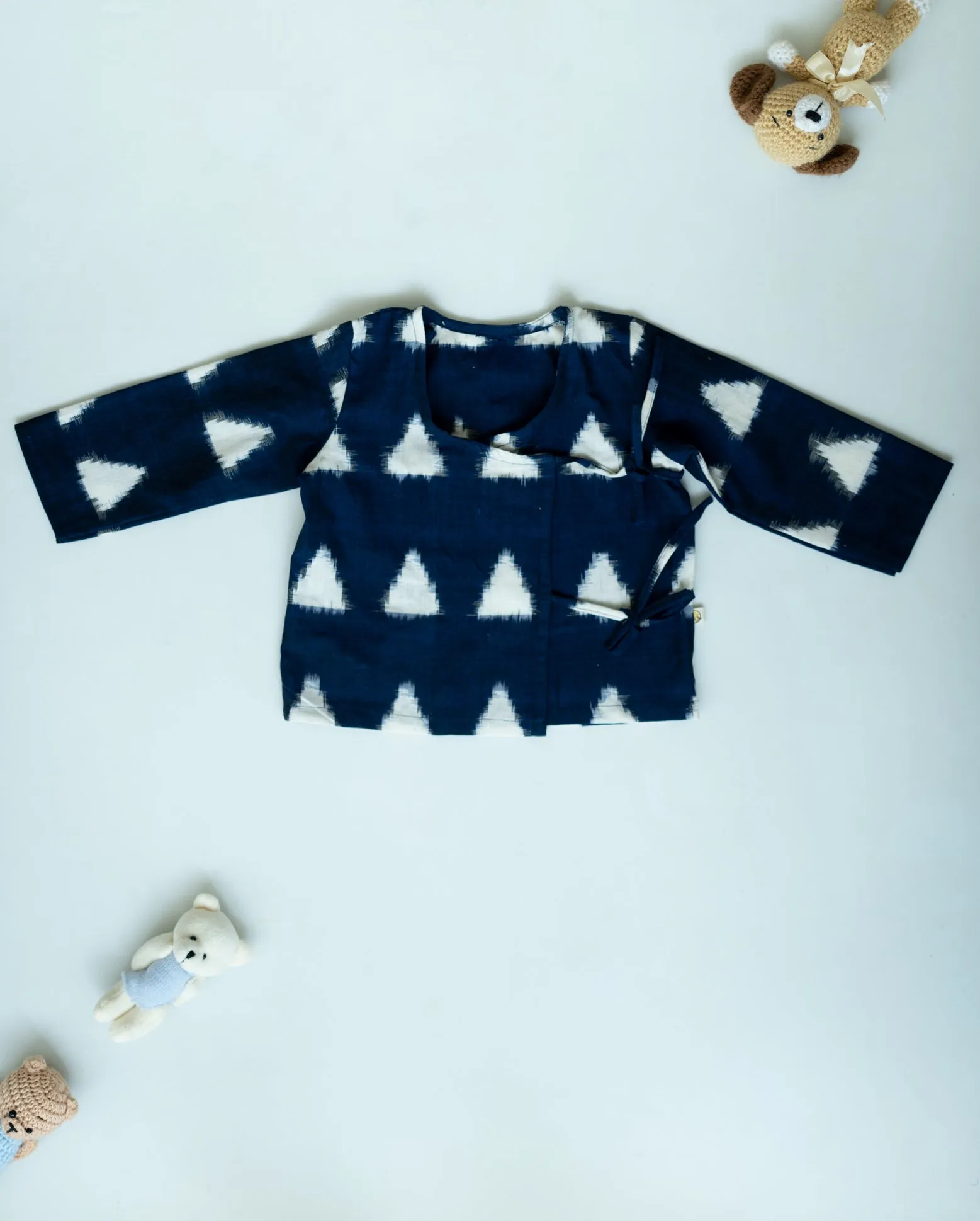 Unisex Newborn Jhabla Set -  Ink blue Double ikat with offwhite pant  (3-6 Months)