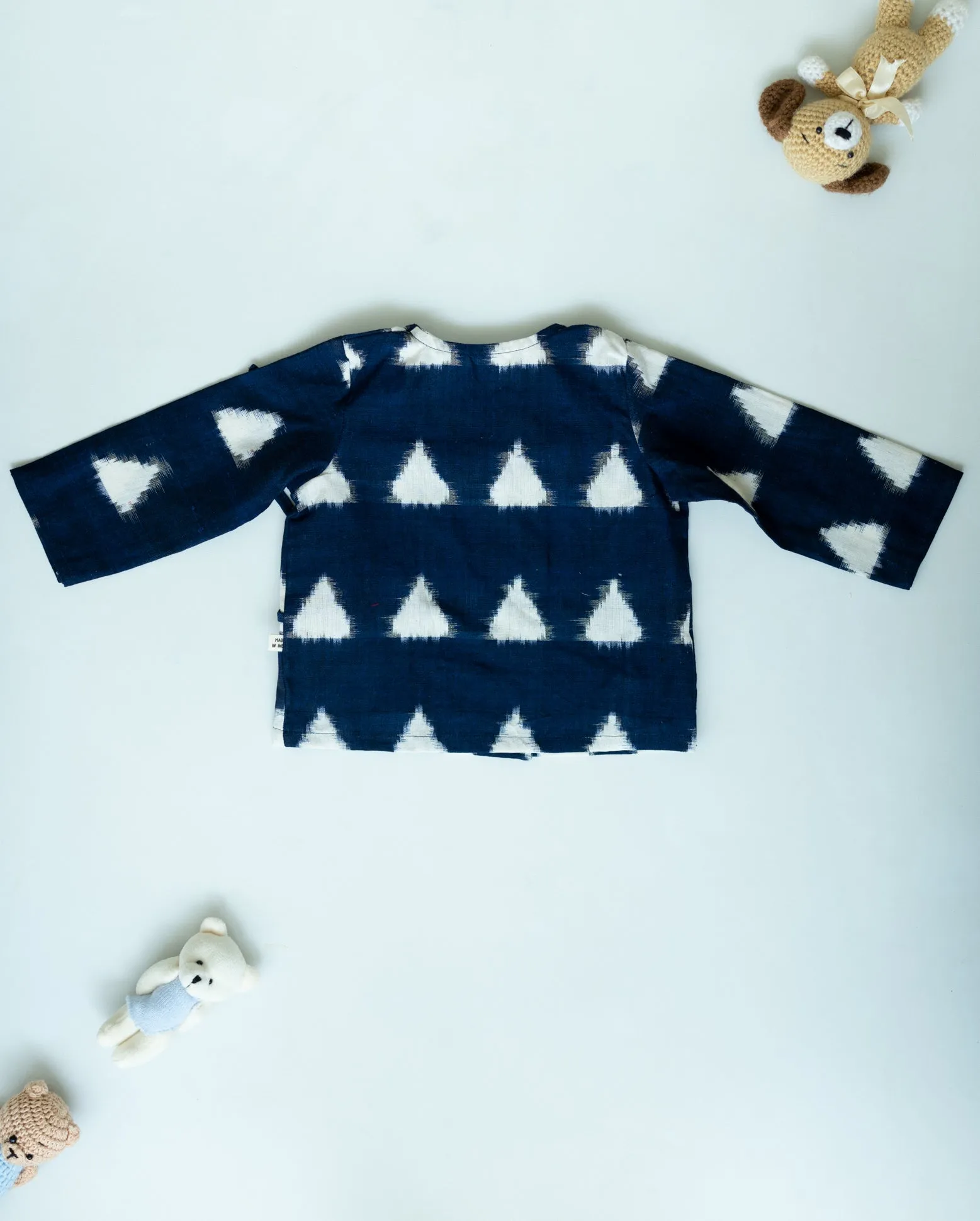 Unisex Newborn Jhabla Set -  Ink blue Double ikat with offwhite pant  (3-6 Months)