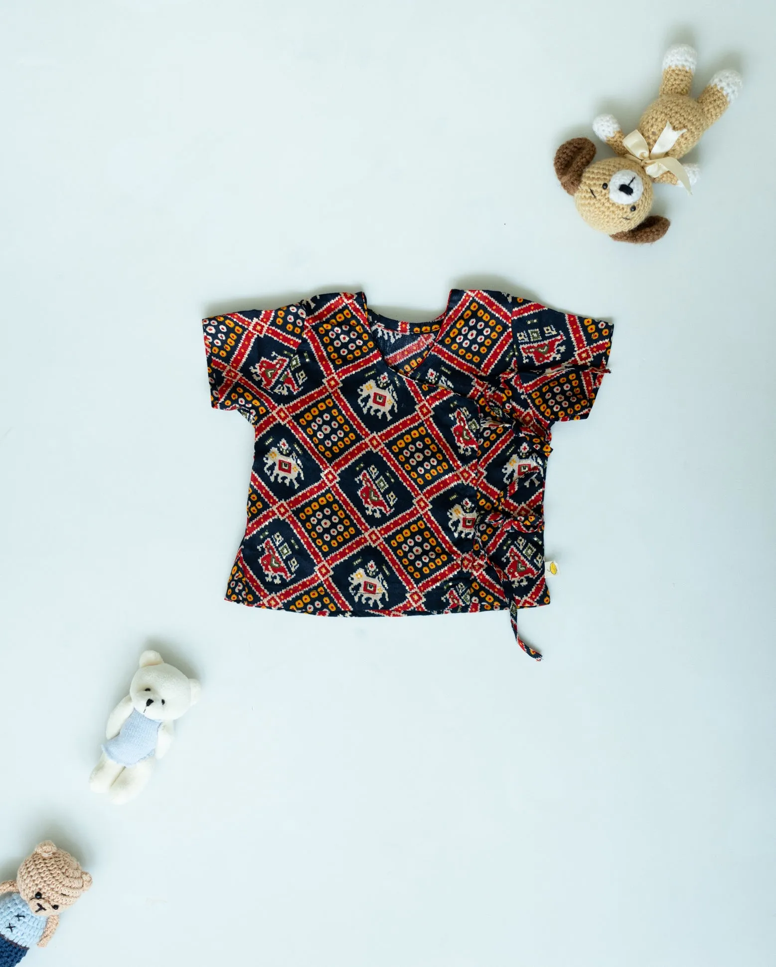Unisex Newborn Jhabla Set - Navy Patola Glaze Cotton  (0-4 Months)
