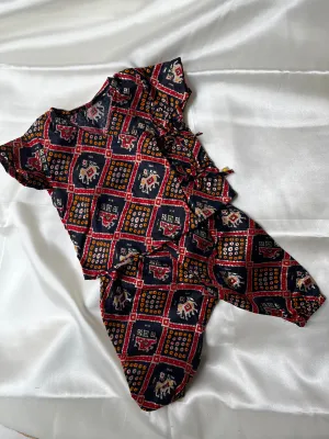 Unisex Newborn Jhabla Set - Navy Patola Glaze Cotton  (0-4 Months)