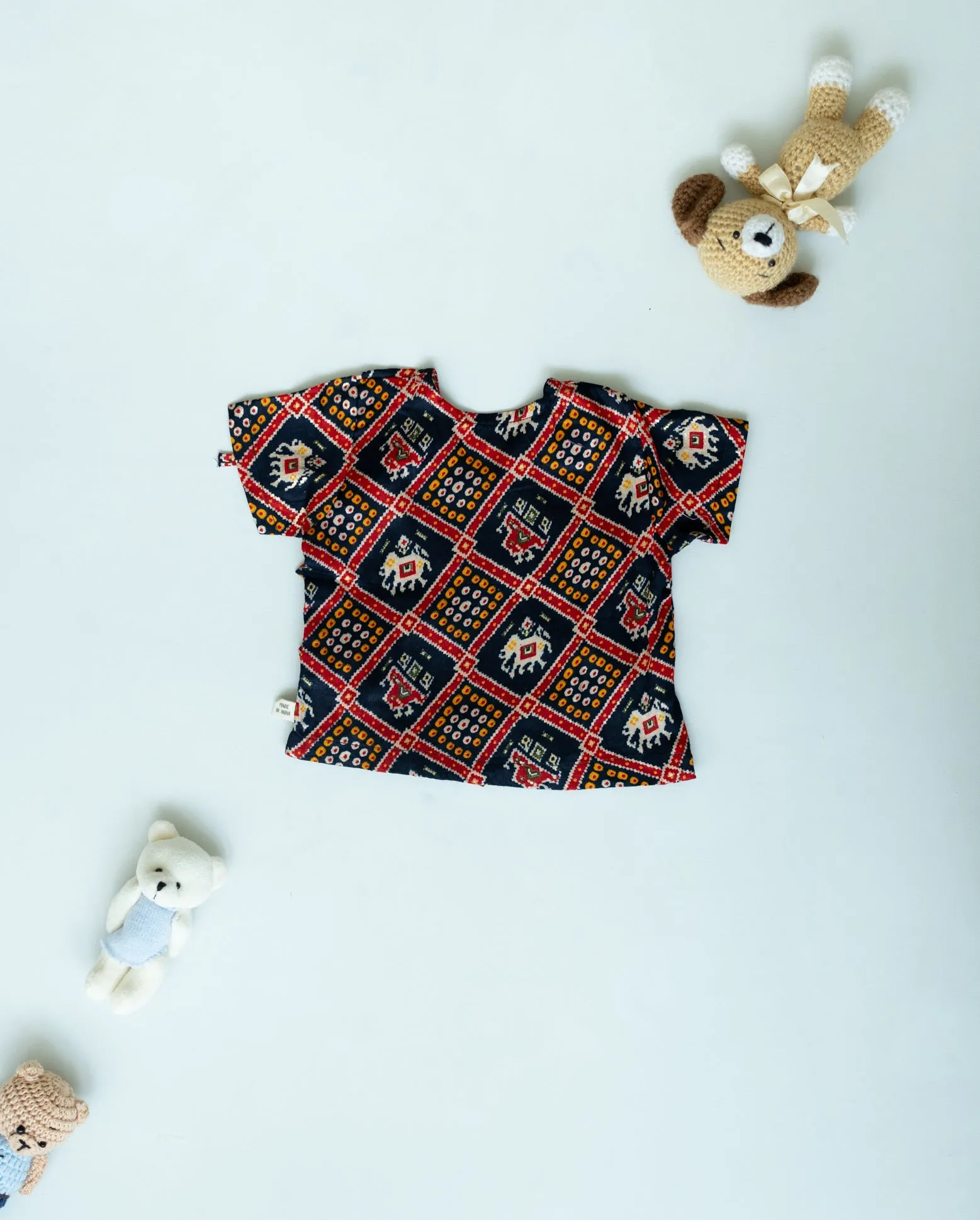 Unisex Newborn Jhabla Set - Navy Patola Glaze Cotton  (0-4 Months)