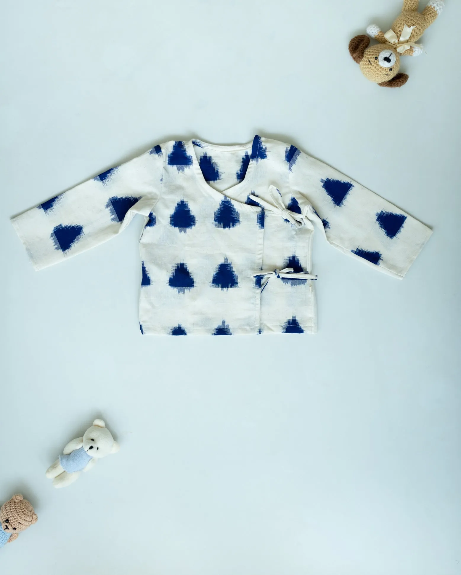 Unisex Newborn Jhabla Set - Offwhite Double Ikat with Blue pant (3-6 Months)