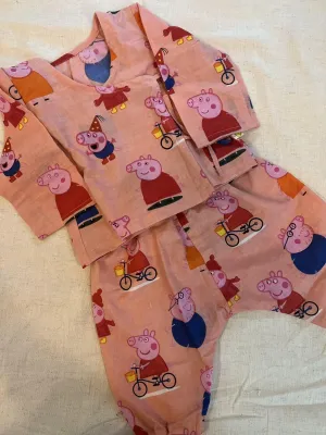 Unisex Newborn Jhabla Set -  Peppa Pig  (0-4 Months)