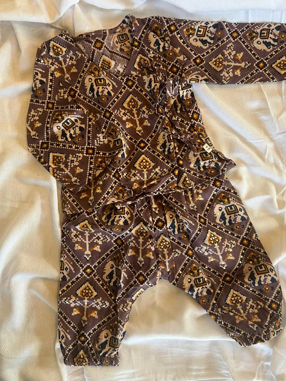 Unisex Newborn Jhabla Set - Wine Patola Glaze Cotton  (0-4 Months)