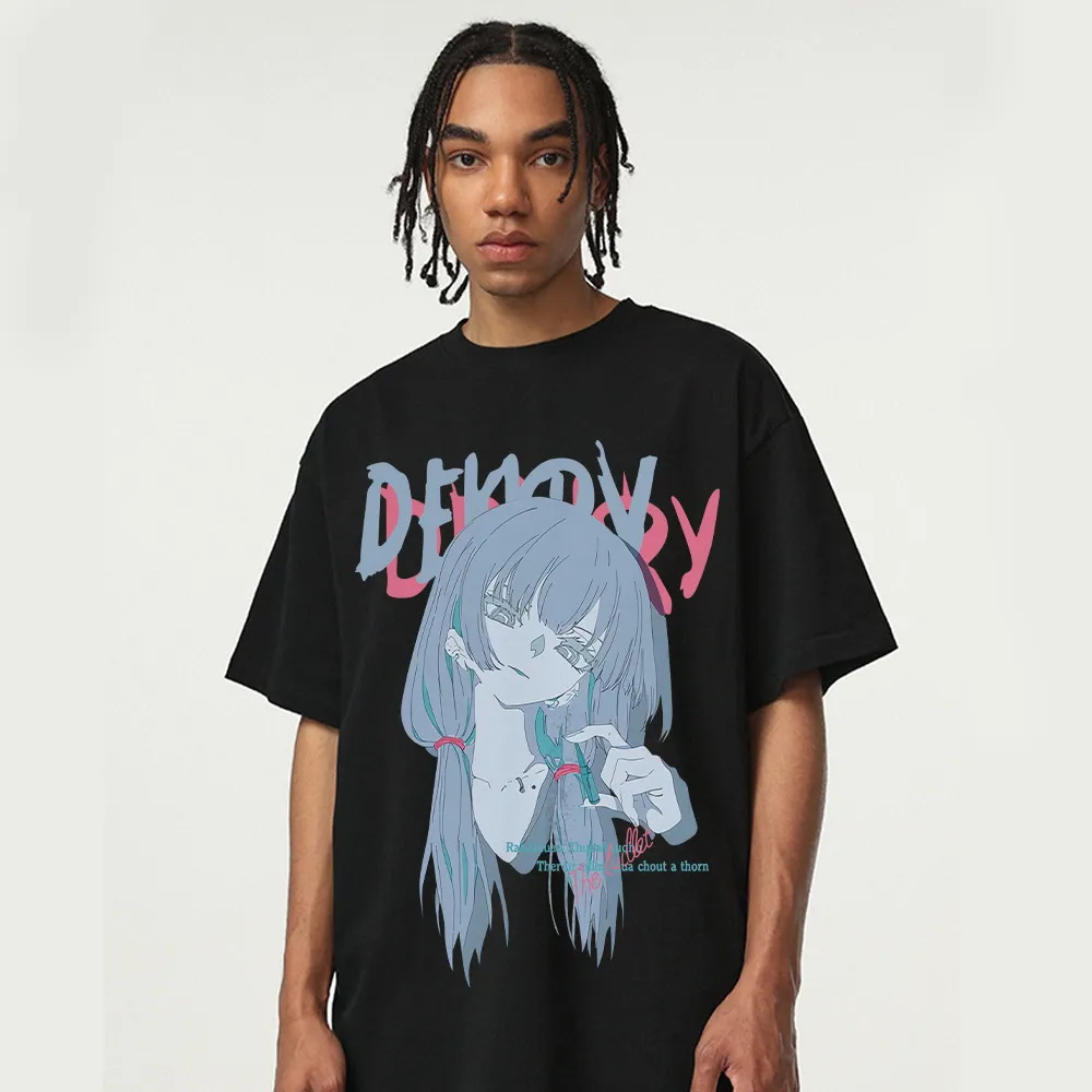 Urban Japanese Cartoon Girl Print T-shirt