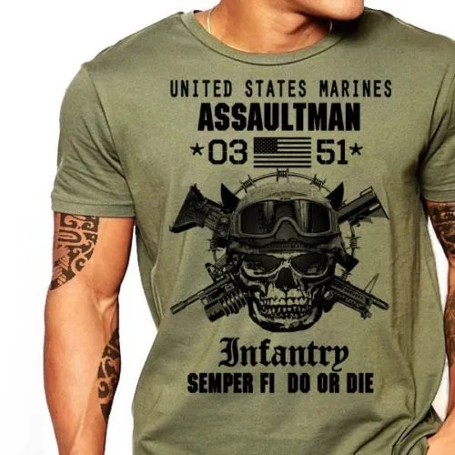 US Marines Infantry Assaultman T shirt men  army short sleeve casual tee L