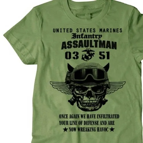 US Marines Infantry Assaultman T shirt men  army short sleeve casual tee L