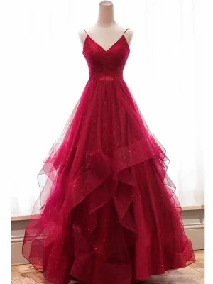 V Neck Backless Burgundy Prom Dresses, Burgundy Backless Formal Evening Dresses