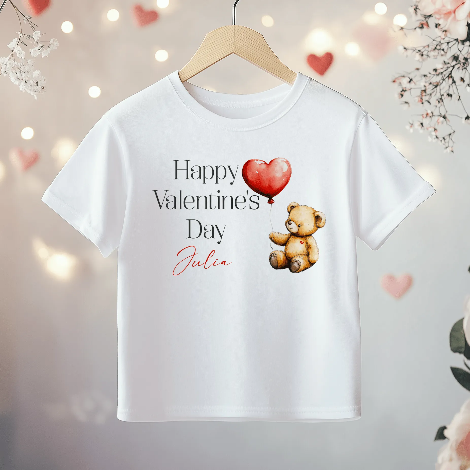 Valentines Day Cute Teddy Bear Personalised Toddler & Kids T Shirt