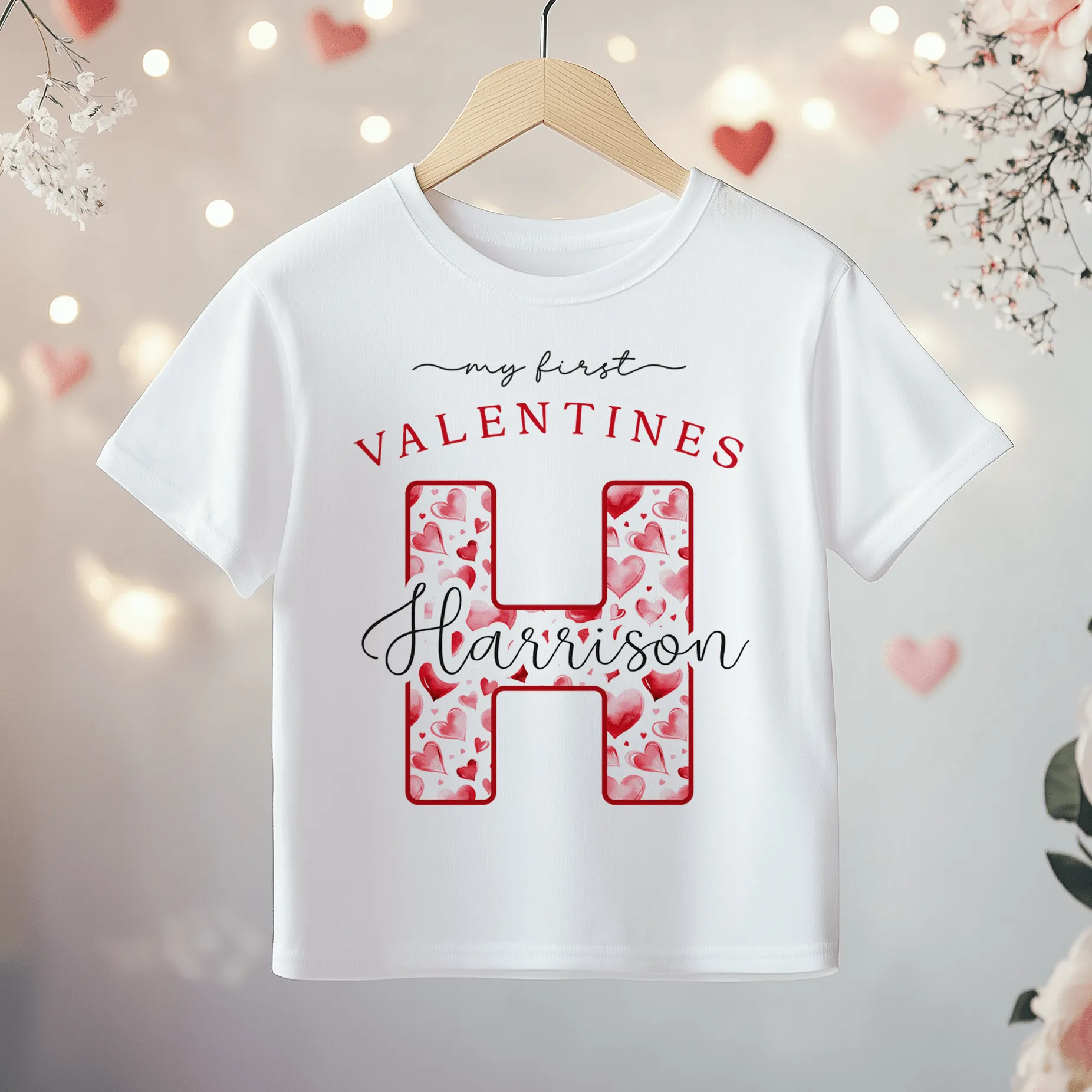 Valentines Day Heart Pattern Personalised Toddler & Kids T Shirt