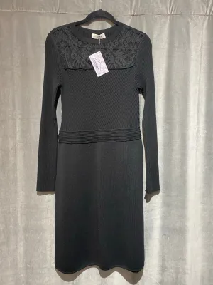 Valentino Black Wool Long Sleeve Ribbed and Lace Dress