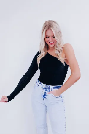 Valiant Velvety One Shoulder Top - Black