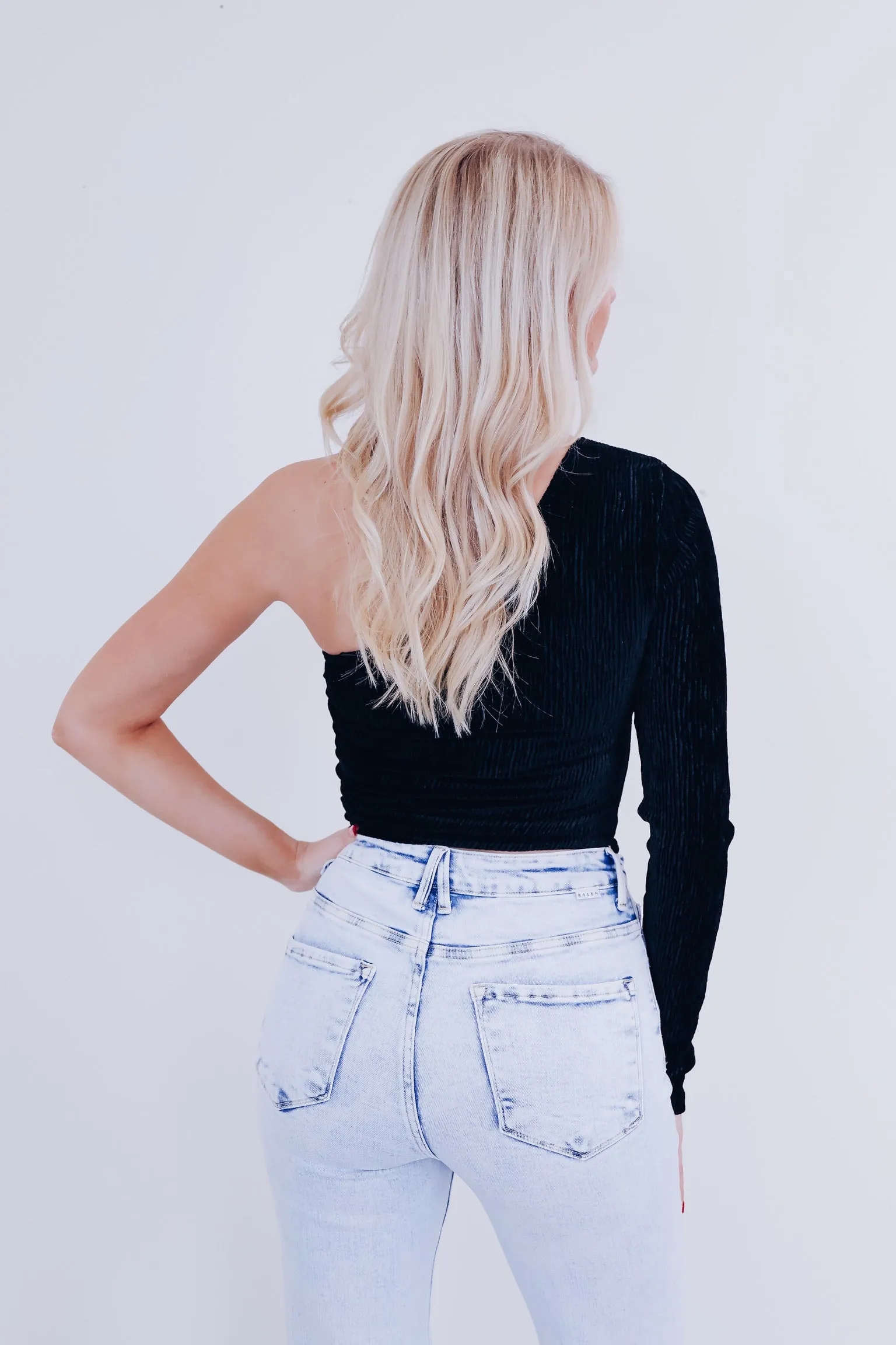 Valiant Velvety One Shoulder Top - Black