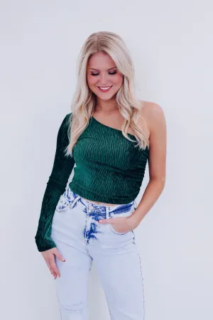 Valiant Velvety One Shoulder Top- Green