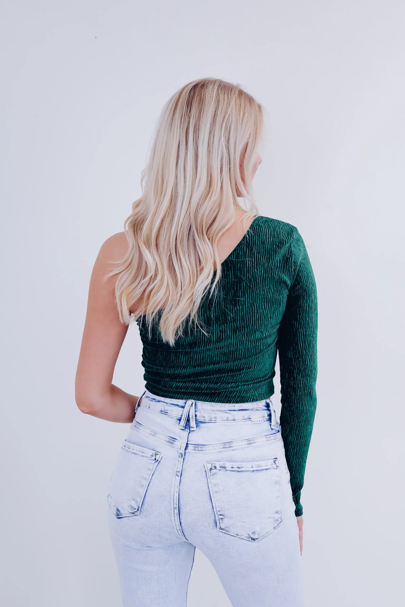 Valiant Velvety One Shoulder Top- Green