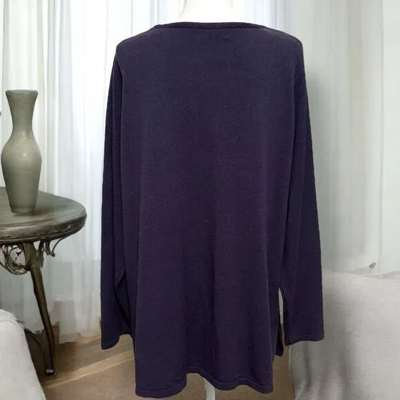 Venezia Jeans Vintage Eggplant Purple Tunic Sweater Scoop Neck Sz 22/24 3X
