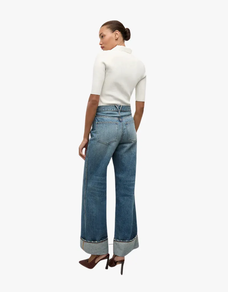 Veronica Beard Taylor Cuffed Wide Leg Jeans in Rebel Stone