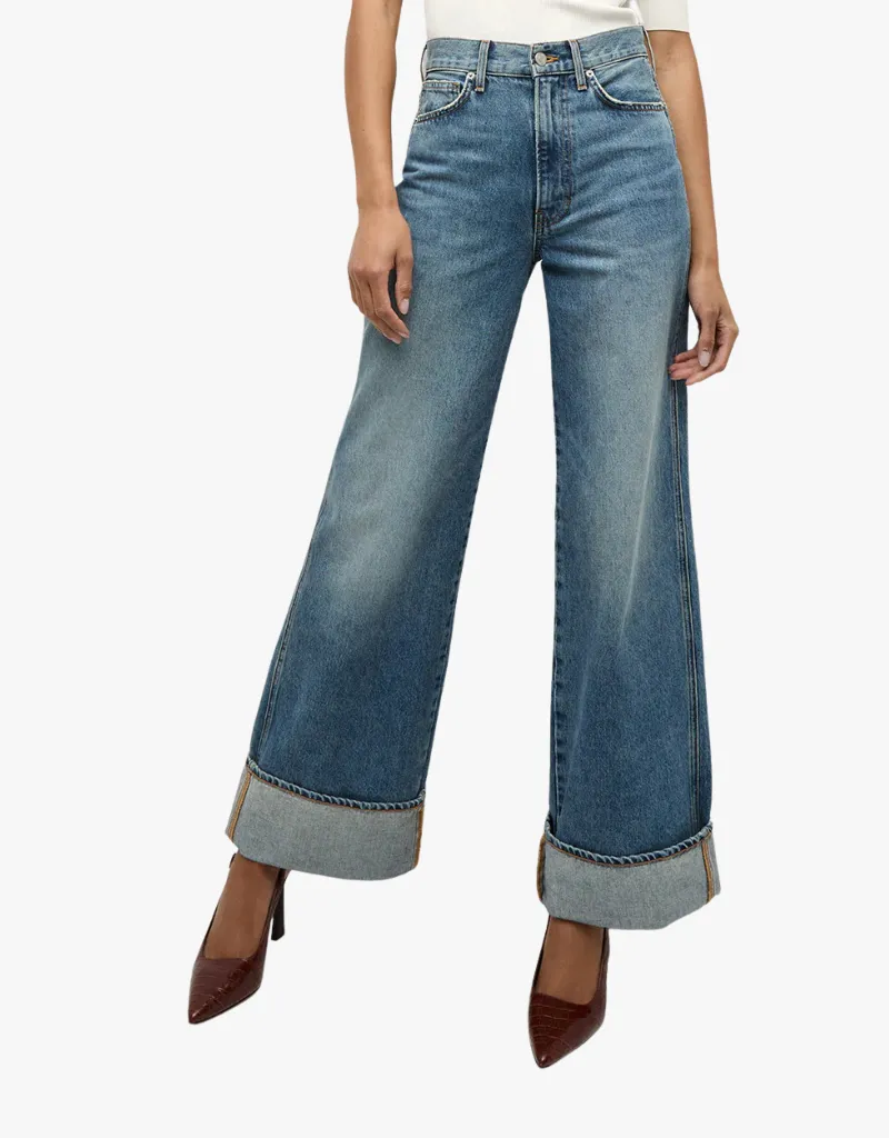 Veronica Beard Taylor Cuffed Wide Leg Jeans in Rebel Stone