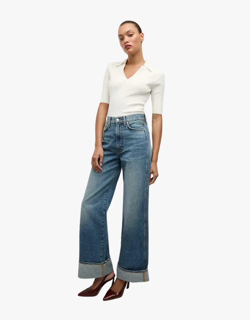 Veronica Beard Taylor Cuffed Wide Leg Jeans in Rebel Stone
