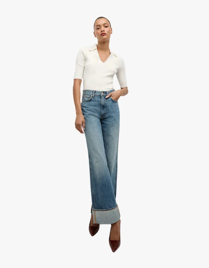 Veronica Beard Taylor Cuffed Wide Leg Jeans in Rebel Stone