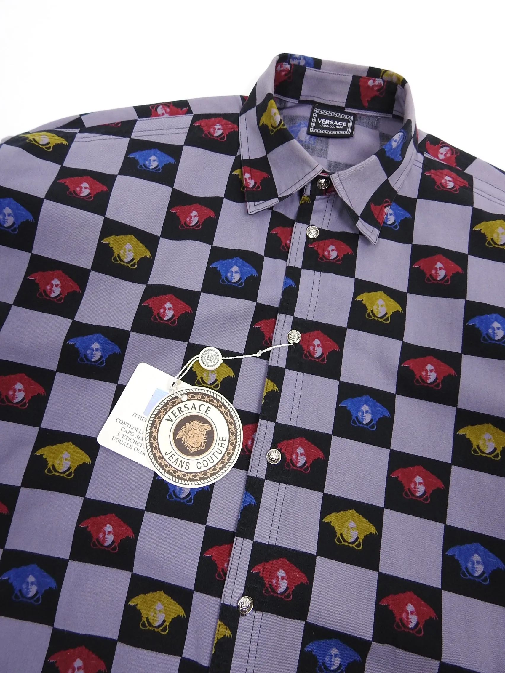Versace Jeans Couture Purple/Black Check Medusa Button Up