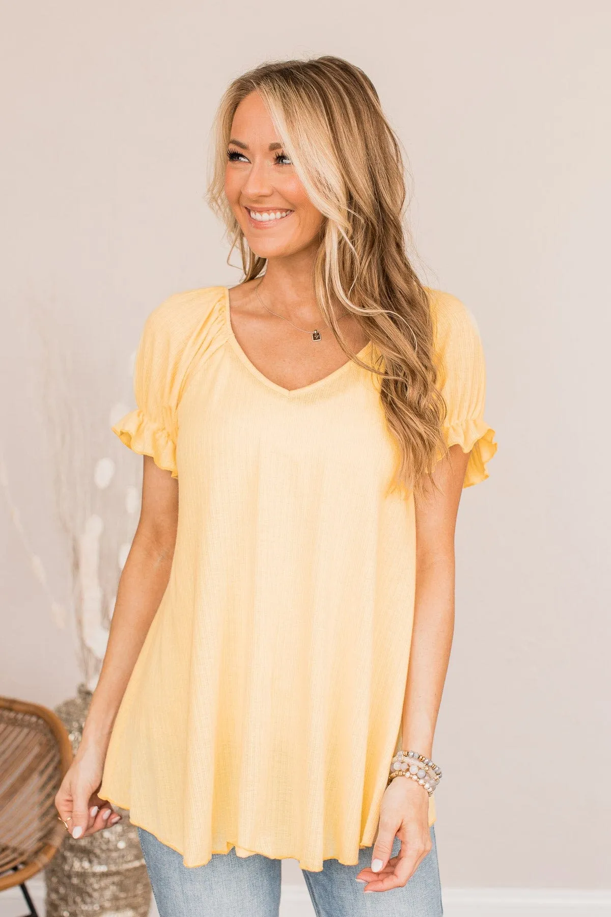 Vibrant Rays Short Sleeve Top- Yellow