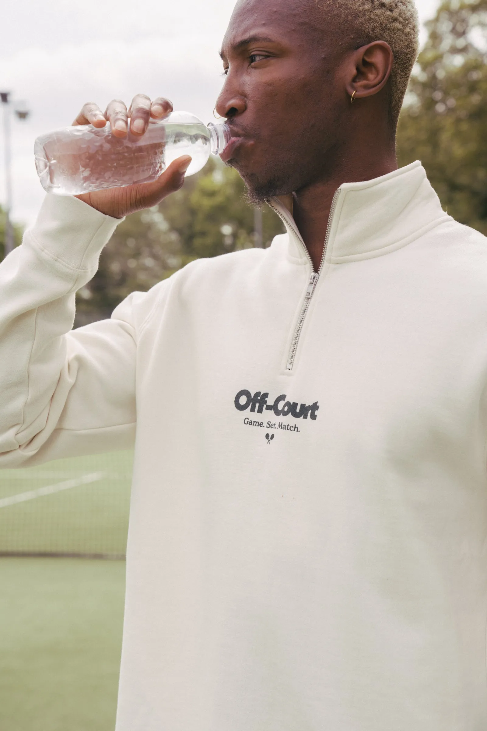 Vice 84 'Off-Court GSM' Half Zip Sweater & Shorts Set - Ecru