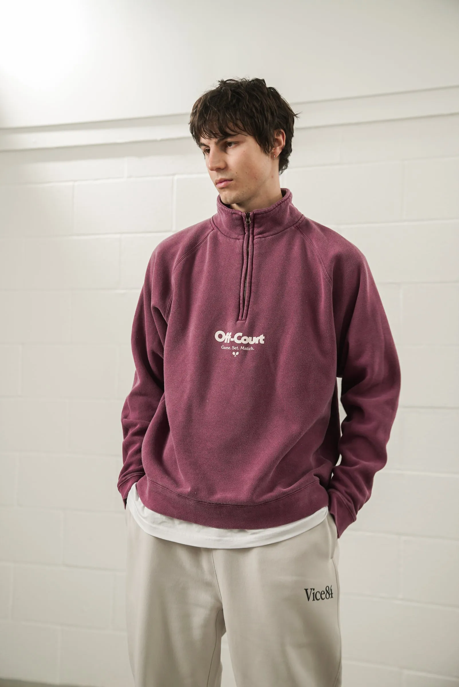 Vice 84 'Off-Court GSM' Washed 1/4 Zip Sweater - Maroon