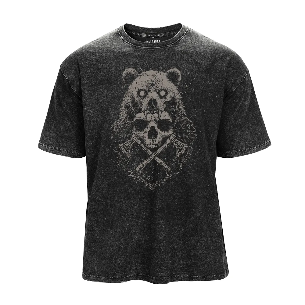 Viking Skull Bear Washed T-Shirt