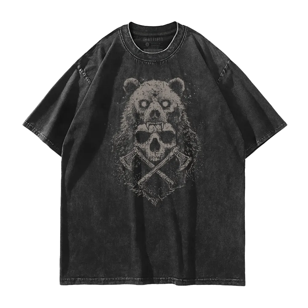 Viking Skull Bear Washed T-Shirt