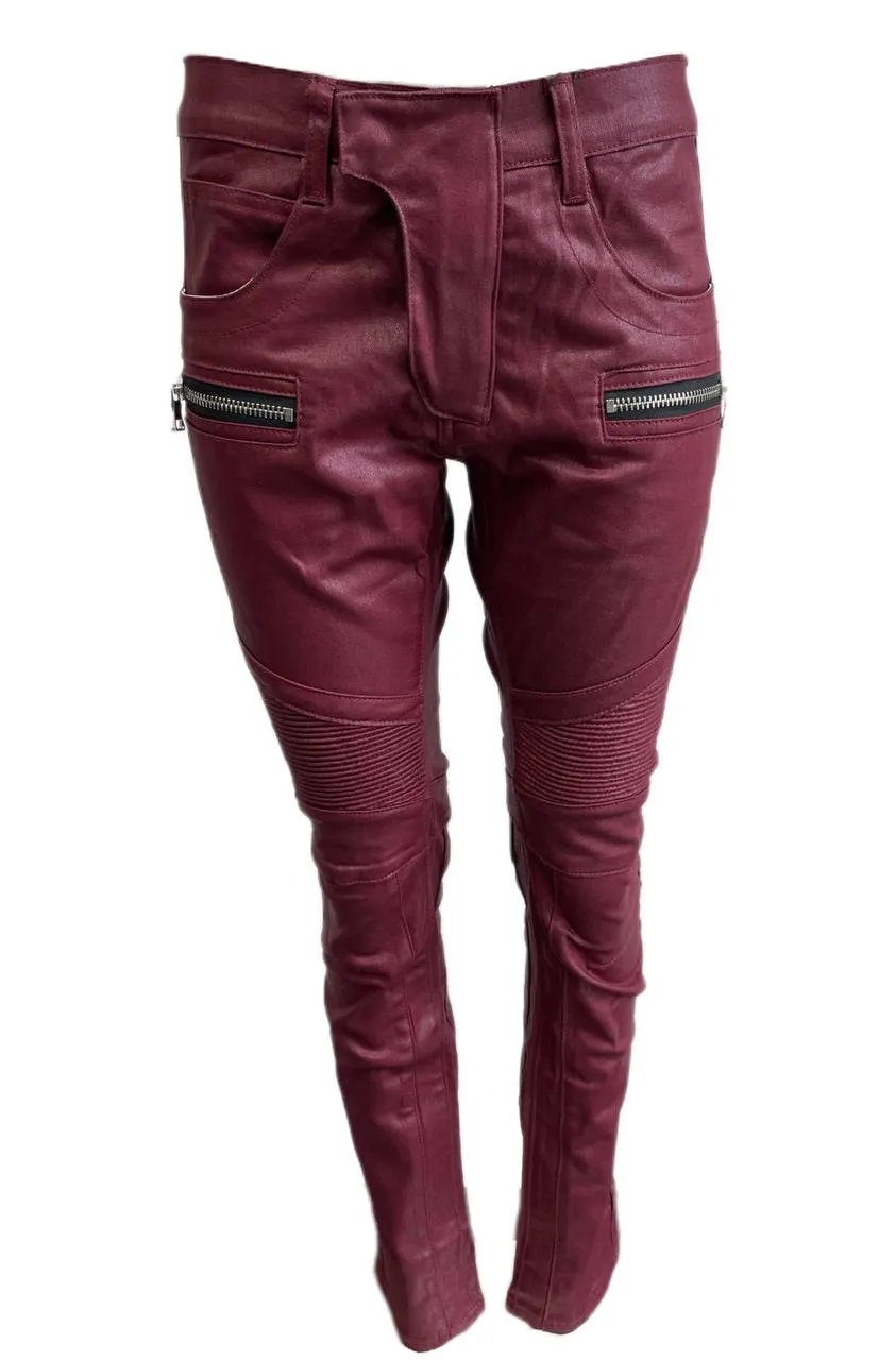 Vin Touir Women's Red Ribbed Biker Slim Jeans Size 30 NWT