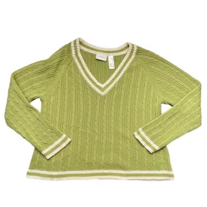 Vintage Liz Claiborne Oversized Striped V-neck Winter Knit Sweater (size XL)