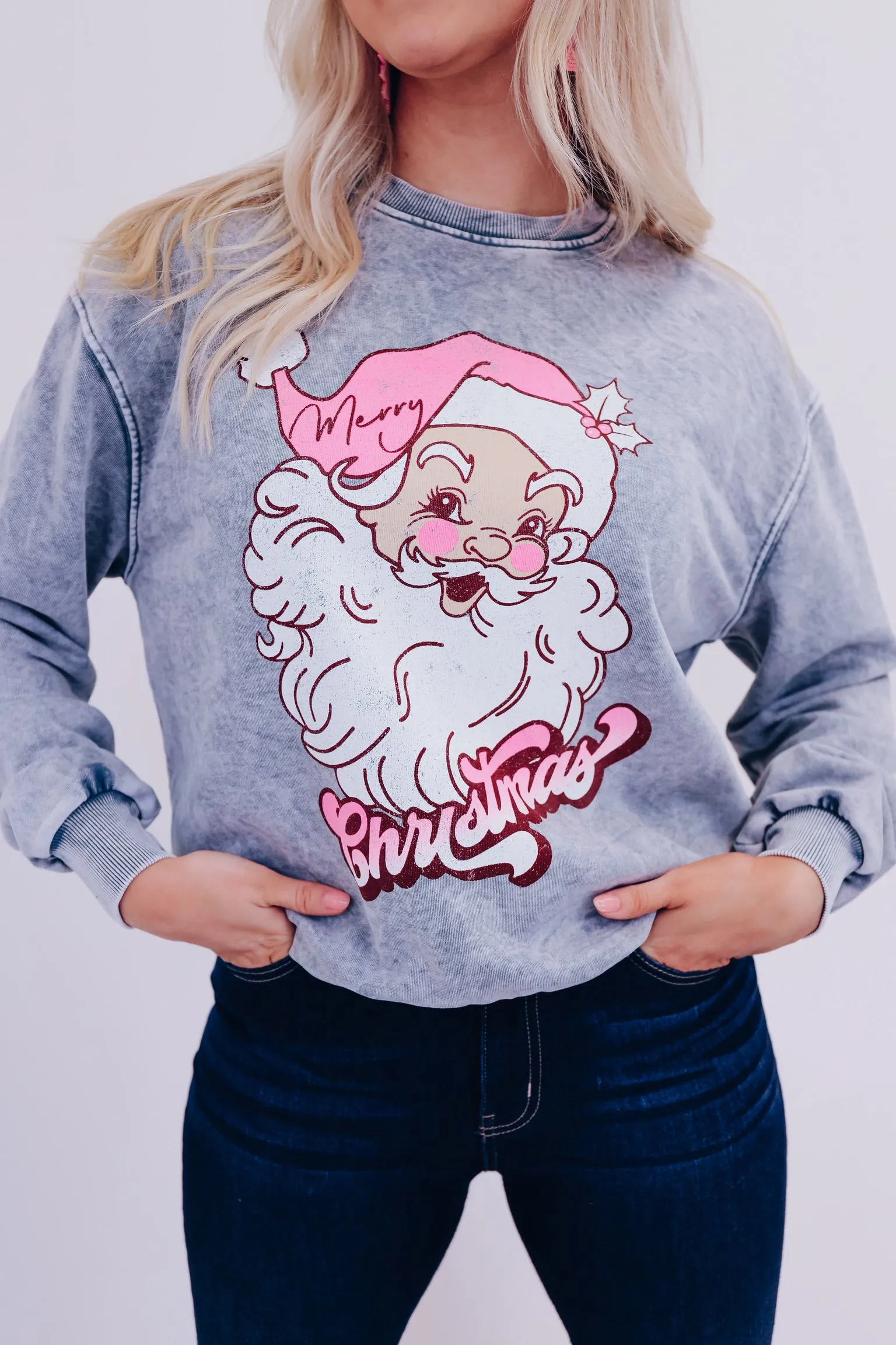 Vintage Santa Graphic Sweatshirt - Mineral Grey