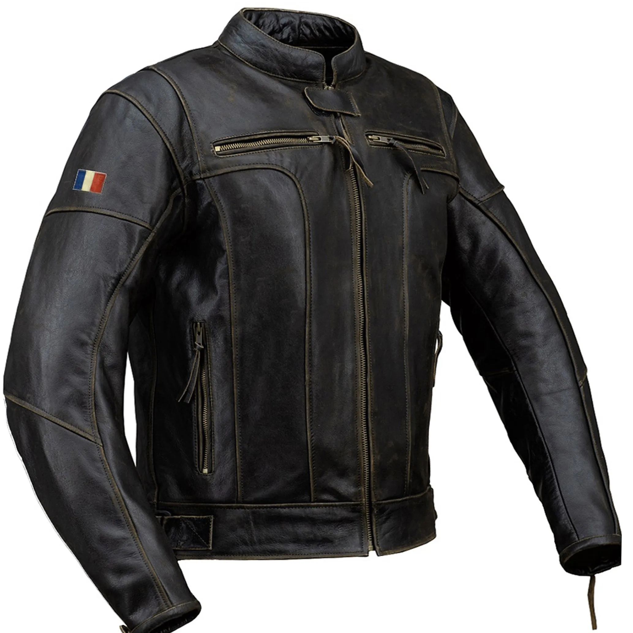 Vive La France Retro Brown Motorcycle Leather Jacket