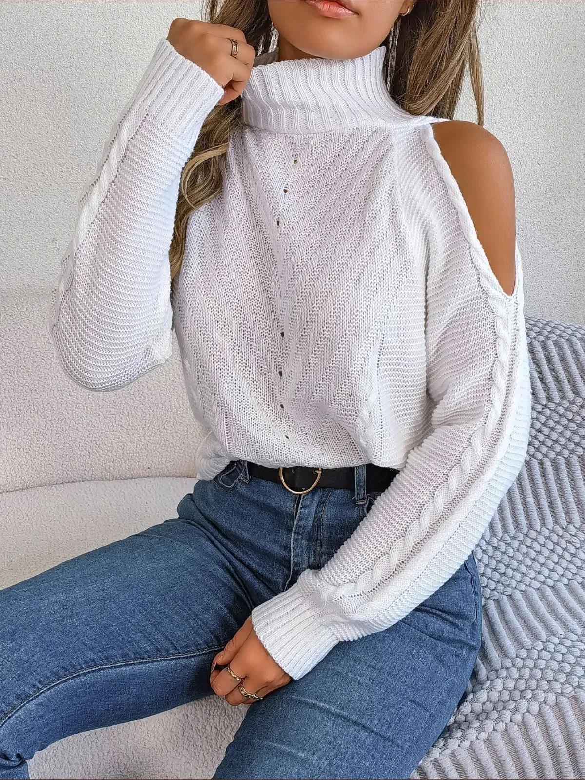 Vogue Vibes Cold-Shoulder Turtleneck Sweater