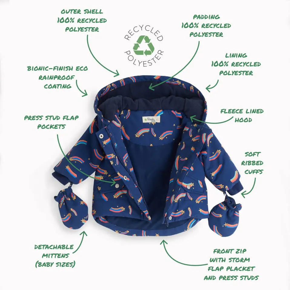 VOXY - Recycled Padded Winter Jacket- Navy with Rainbow Stars