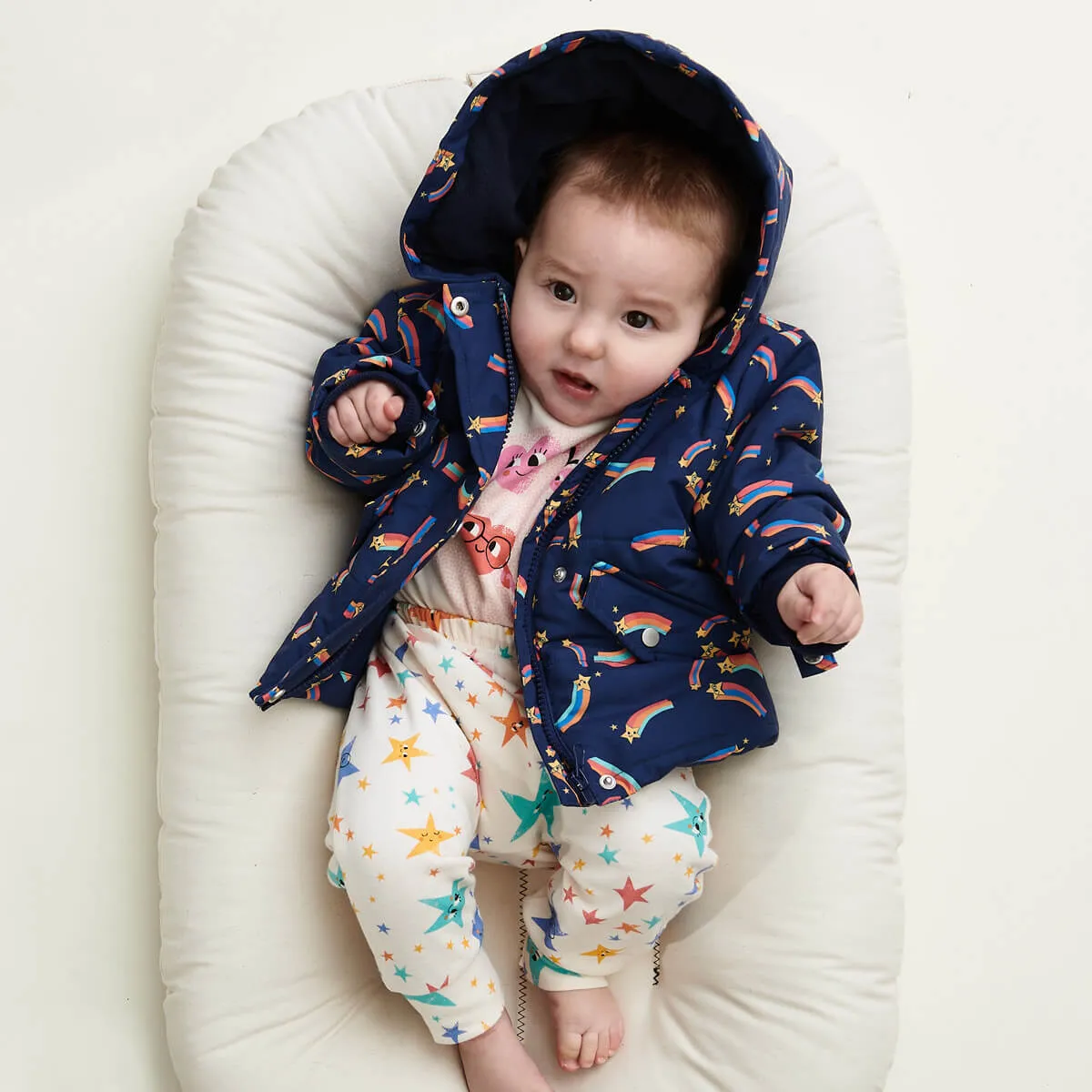 VOXY - Recycled Padded Winter Jacket- Navy with Rainbow Stars