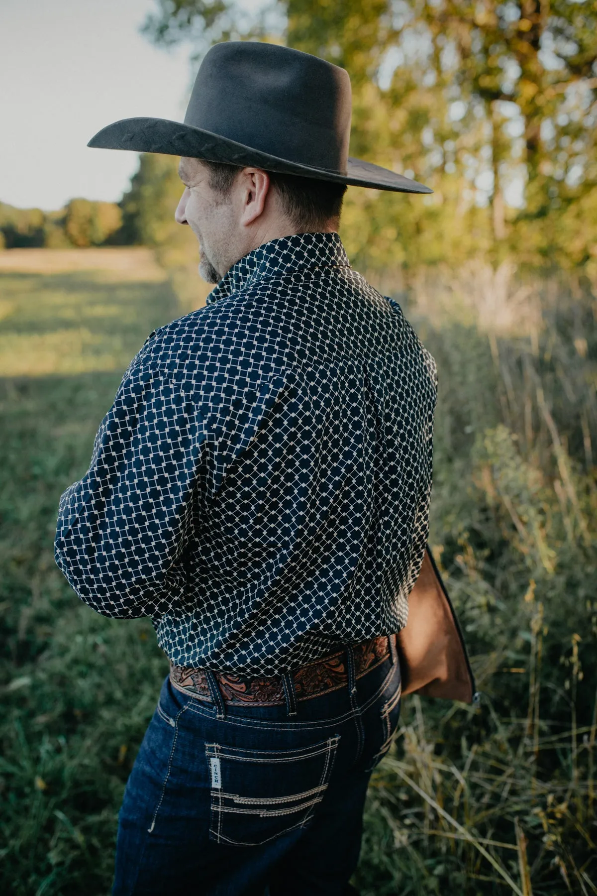 'Wade' CINCH Men's Navy/Salmon Button Down (S Only)